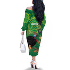 Personalised Australia Father's Day Family Matching Off The Shoulder Long Sleeve Dress and Hawaiian Shirt Cassowary Dad Cerbera Floribunda Aboriginal Art
