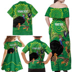 Personalised Australia Father's Day Family Matching Off Shoulder Maxi Dress and Hawaiian Shirt Cassowary Dad Cerbera Floribunda Aboriginal Art