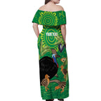 Personalised Australia Father's Day Family Matching Off Shoulder Maxi Dress and Hawaiian Shirt Cassowary Dad Cerbera Floribunda Aboriginal Art