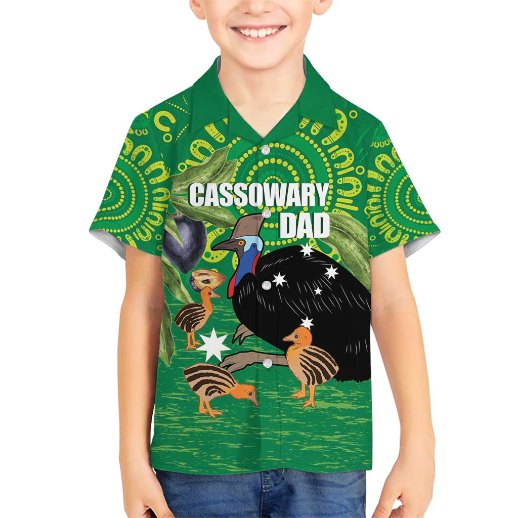 Personalised Australia Father's Day Family Matching Off Shoulder Maxi Dress and Hawaiian Shirt Cassowary Dad Cerbera Floribunda Aboriginal Art