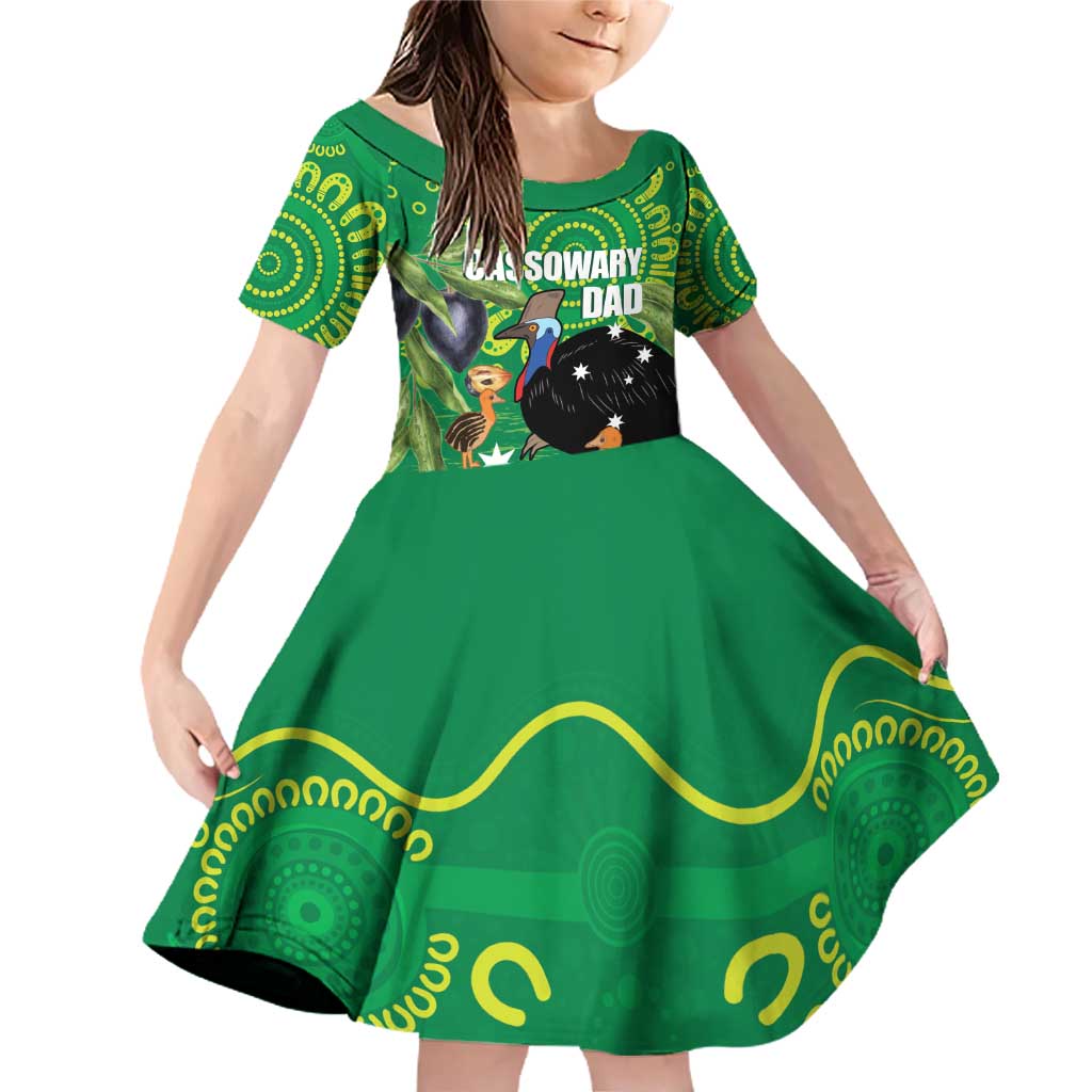 Personalised Australia Father's Day Family Matching Off Shoulder Short Dress and Hawaiian Shirt Cassowary Dad Cerbera Floribunda Aboriginal Art