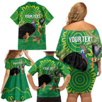 Personalised Australia Father's Day Family Matching Off Shoulder Short Dress and Hawaiian Shirt Cassowary Dad Cerbera Floribunda Aboriginal Art