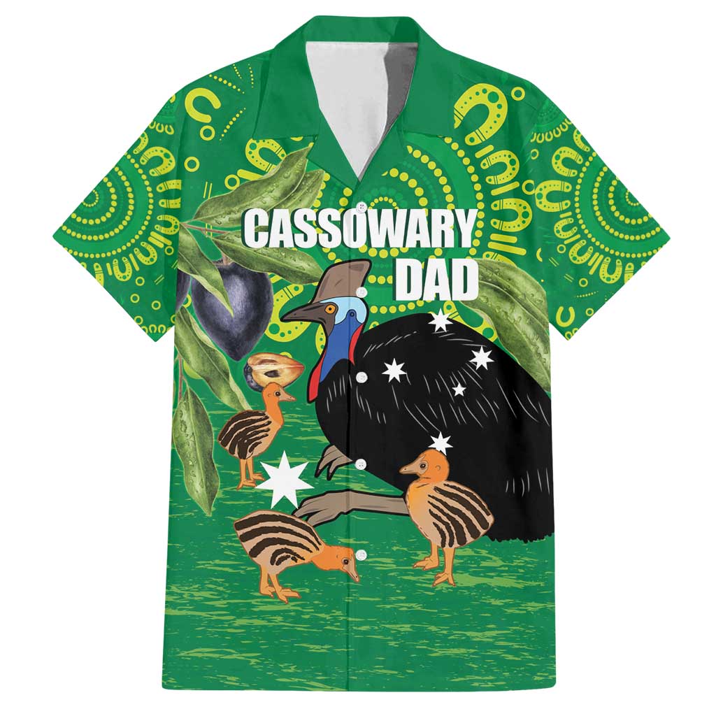 Personalised Australia Father's Day Family Matching Off Shoulder Short Dress and Hawaiian Shirt Cassowary Dad Cerbera Floribunda Aboriginal Art