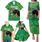 Personalised Australia Father's Day Family Matching Puletasi and Hawaiian Shirt Cassowary Dad Cerbera Floribunda Aboriginal Art