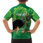 Personalised Australia Father's Day Family Matching Puletasi and Hawaiian Shirt Cassowary Dad Cerbera Floribunda Aboriginal Art