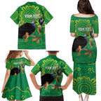 Personalised Australia Father's Day Family Matching Puletasi and Hawaiian Shirt Cassowary Dad Cerbera Floribunda Aboriginal Art
