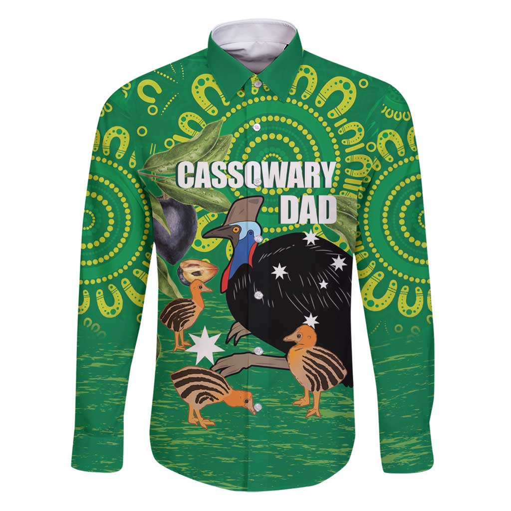 Personalised Australia Father's Day Family Matching Puletasi and Hawaiian Shirt Cassowary Dad Cerbera Floribunda Aboriginal Art