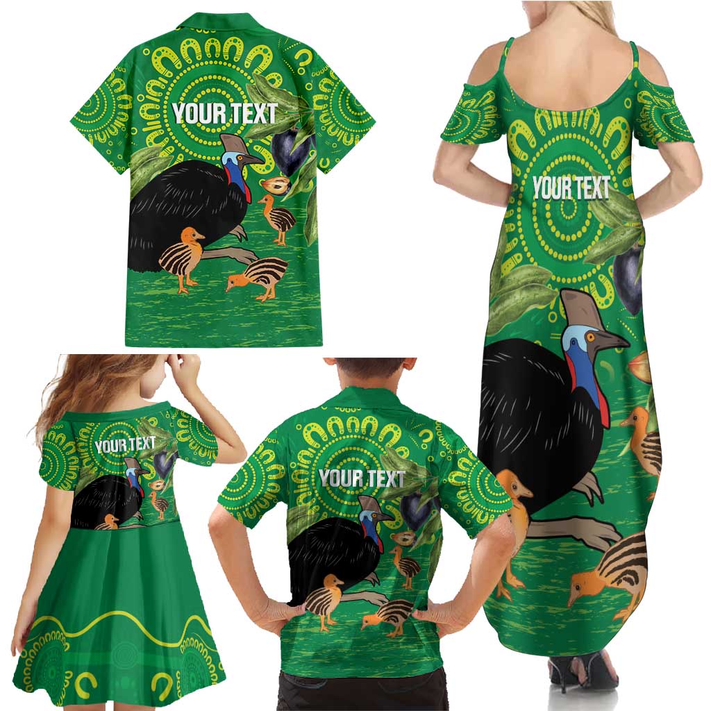 Personalised Australia Father's Day Family Matching Summer Maxi Dress and Hawaiian Shirt Cassowary Dad Cerbera Floribunda Aboriginal Art