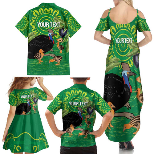 Personalised Australia Father's Day Family Matching Summer Maxi Dress and Hawaiian Shirt Cassowary Dad Cerbera Floribunda Aboriginal Art