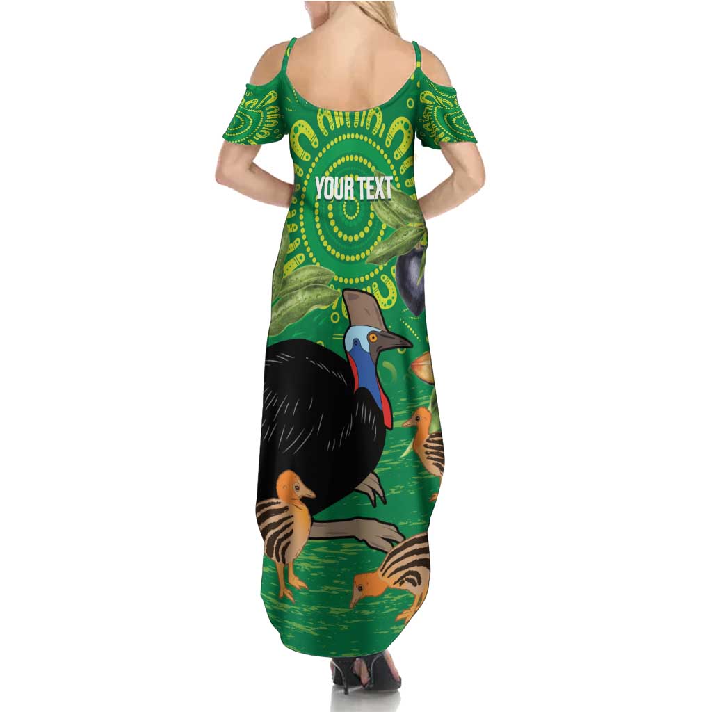 Personalised Australia Father's Day Family Matching Summer Maxi Dress and Hawaiian Shirt Cassowary Dad Cerbera Floribunda Aboriginal Art