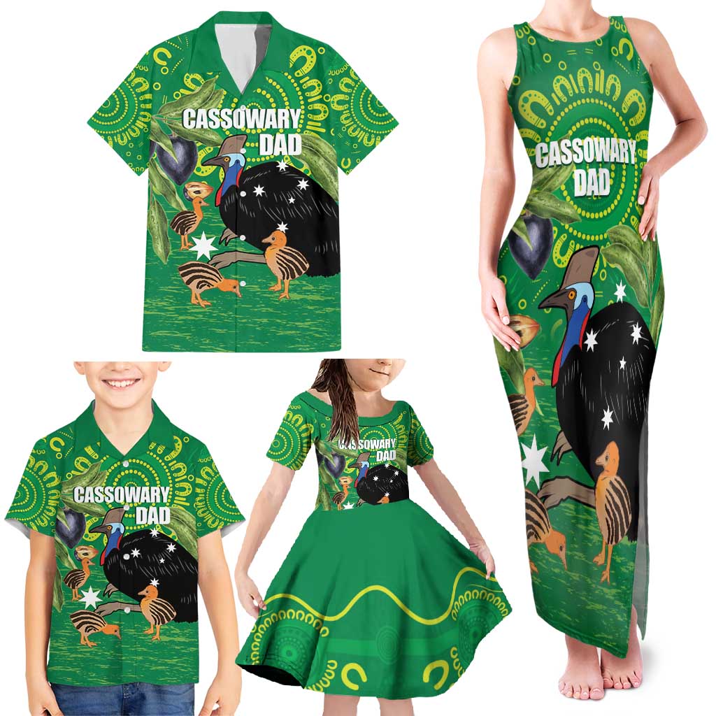 Personalised Australia Father's Day Family Matching Tank Maxi Dress and Hawaiian Shirt Cassowary Dad Cerbera Floribunda Aboriginal Art