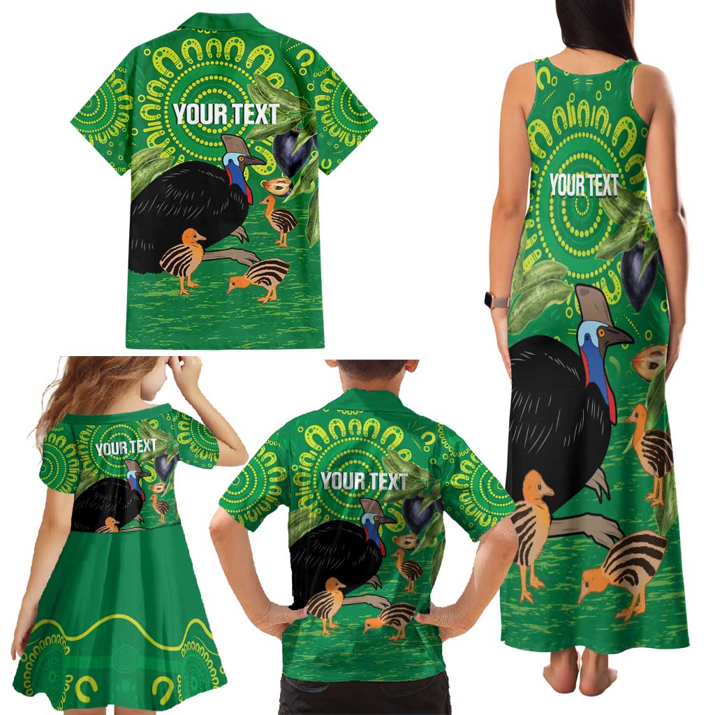 Personalised Australia Father's Day Family Matching Tank Maxi Dress and Hawaiian Shirt Cassowary Dad Cerbera Floribunda Aboriginal Art