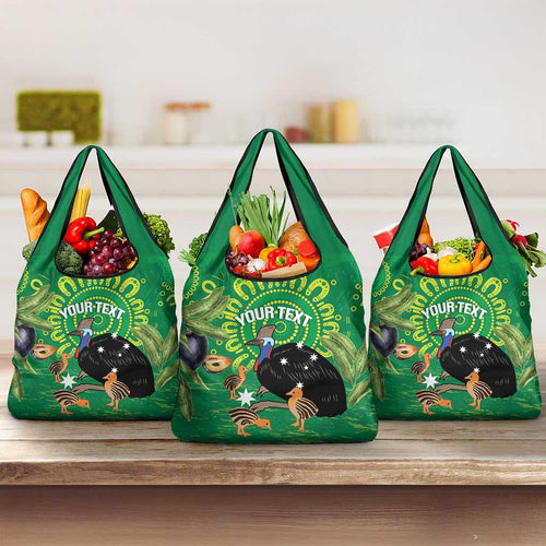 Personalised Australia Father's Day Grocery Bag Cassowary Dad Cerbera Floribunda Aboriginal Art
