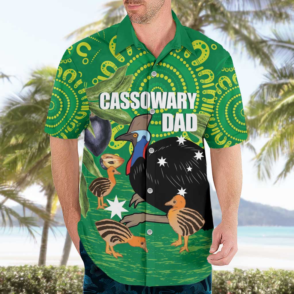 Personalised Australia Father's Day Hawaiian Shirt Cassowary Dad Cerbera Floribunda Aboriginal Art