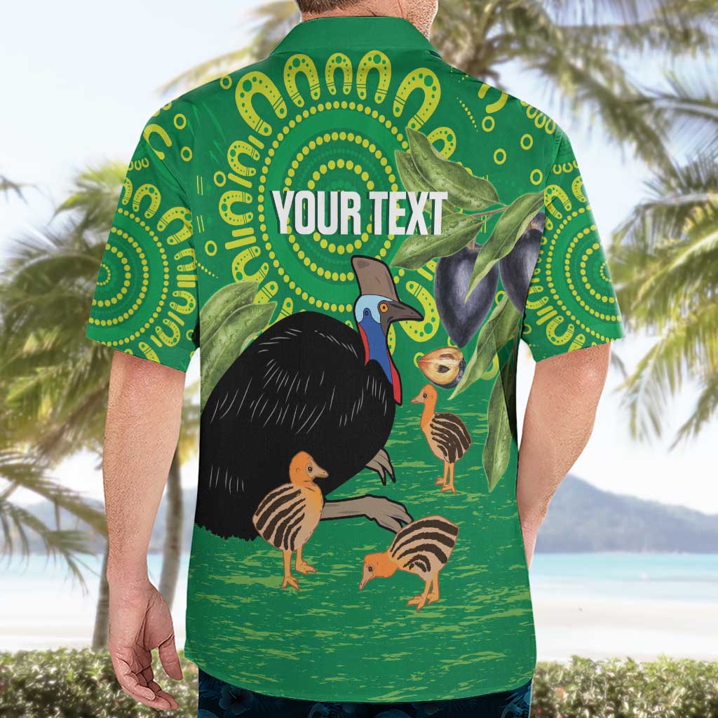 Personalised Australia Father's Day Hawaiian Shirt Cassowary Dad Cerbera Floribunda Aboriginal Art