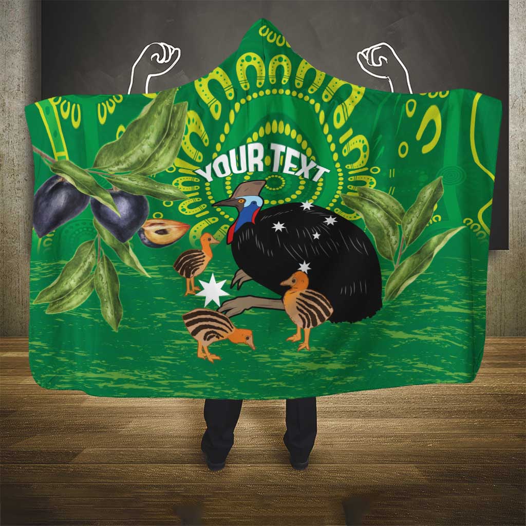 Personalised Australia Father's Day Hooded Blanket Cassowary Dad Cerbera Floribunda Aboriginal Art