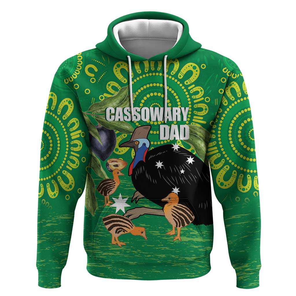 Personalised Australia Father's Day Hoodie Cassowary Dad Cerbera Floribunda Aboriginal Art