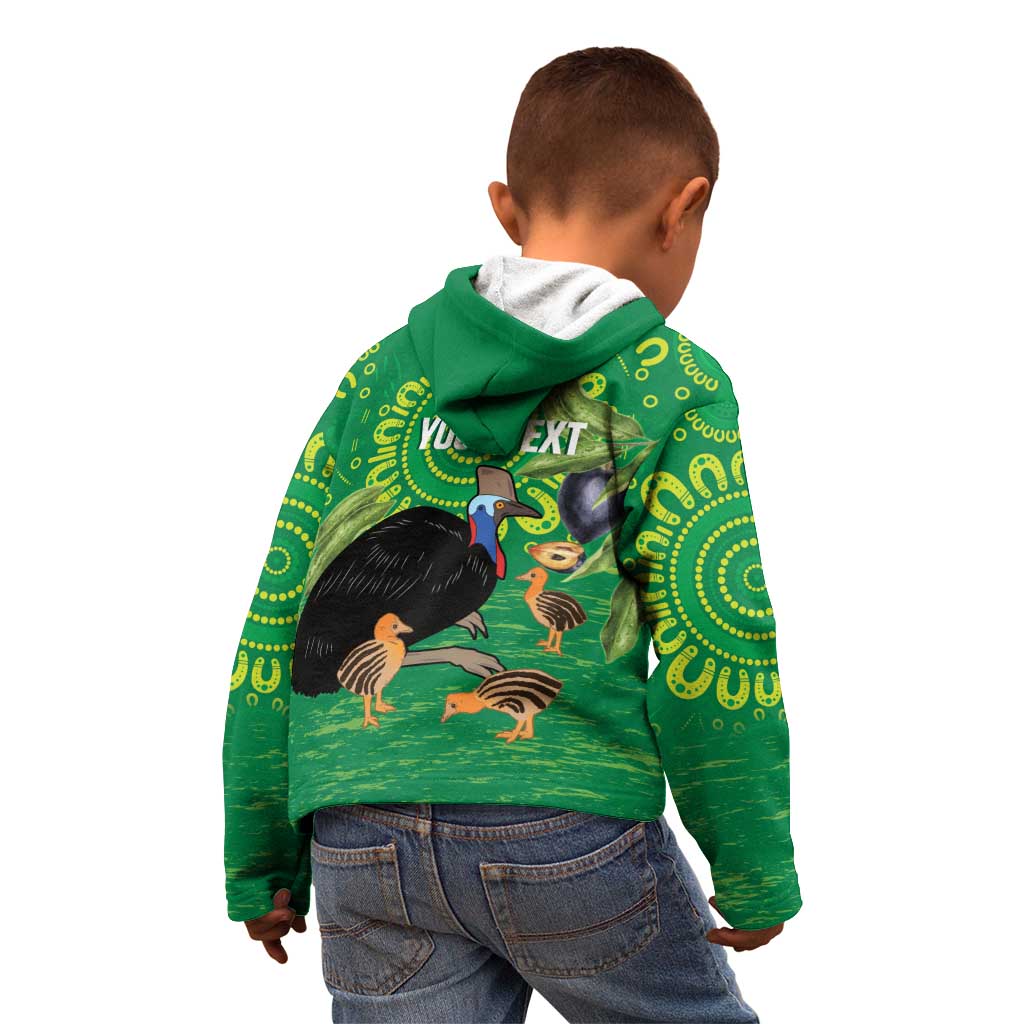 Personalised Australia Father's Day Kid Hoodie Cassowary Dad Cerbera Floribunda Aboriginal Art