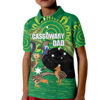 Personalised Australia Father's Day Kid Polo Shirt Cassowary Dad Cerbera Floribunda Aboriginal Art