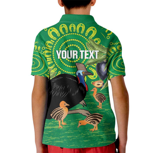 Personalised Australia Father's Day Kid Polo Shirt Cassowary Dad Cerbera Floribunda Aboriginal Art