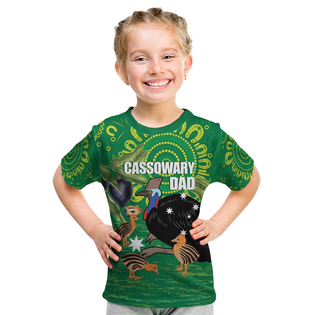 Personalised Australia Father's Day Kid T Shirt Cassowary Dad Cerbera Floribunda Aboriginal Art
