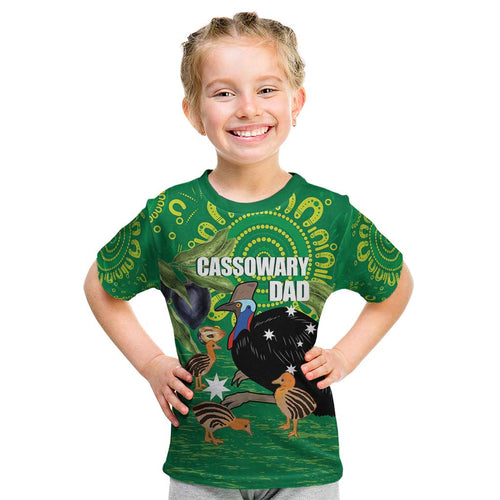 Personalised Australia Father's Day Kid T Shirt Cassowary Dad Cerbera Floribunda Aboriginal Art