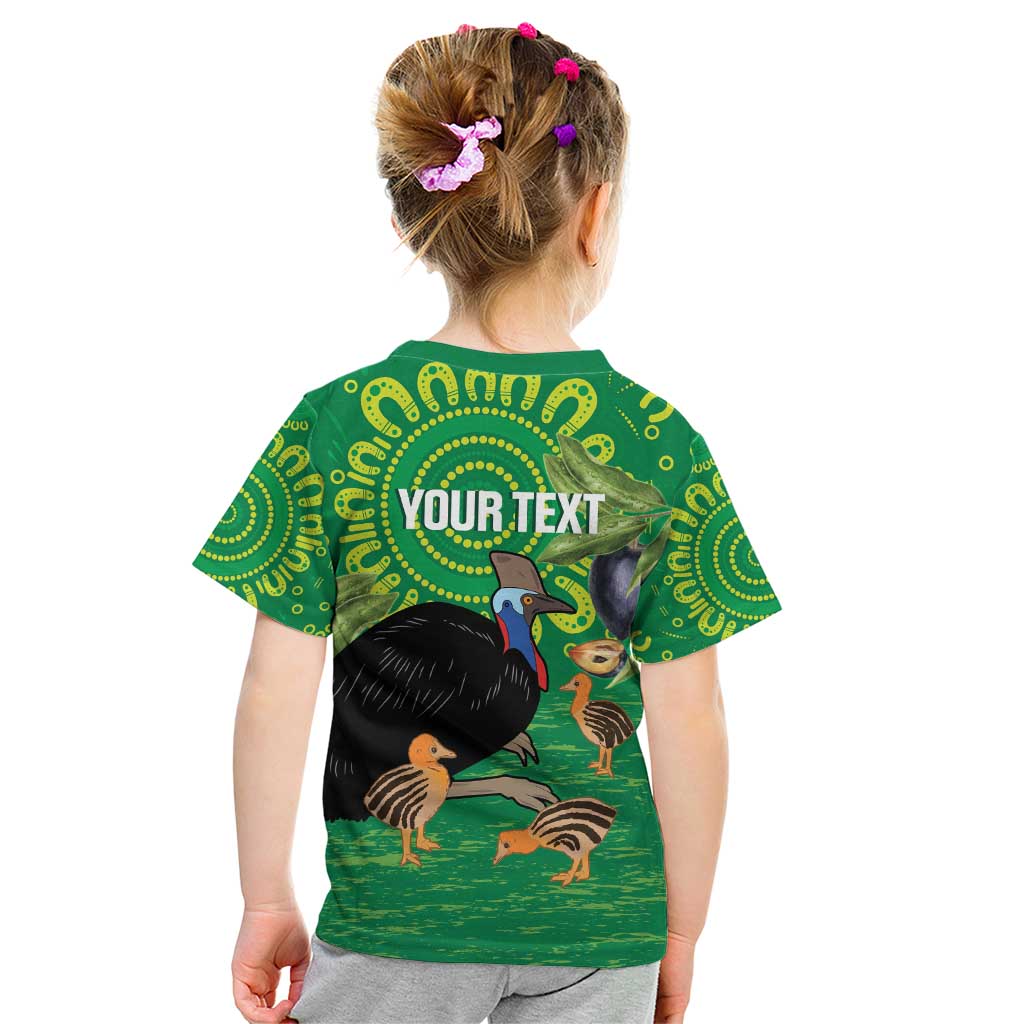Personalised Australia Father's Day Kid T Shirt Cassowary Dad Cerbera Floribunda Aboriginal Art