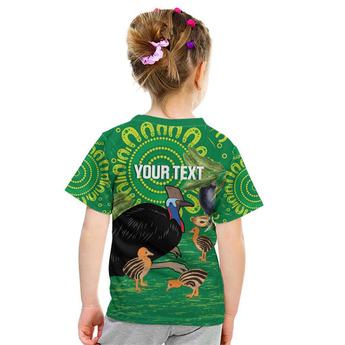 Personalised Australia Father's Day Kid T Shirt Cassowary Dad Cerbera Floribunda Aboriginal Art