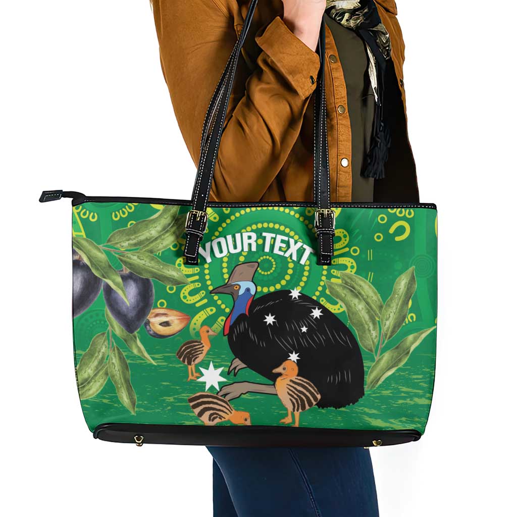 Personalised Australia Father's Day Leather Tote Bag Cassowary Dad Cerbera Floribunda Aboriginal Art