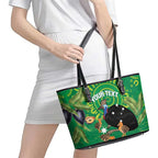 Personalised Australia Father's Day Leather Tote Bag Cassowary Dad Cerbera Floribunda Aboriginal Art