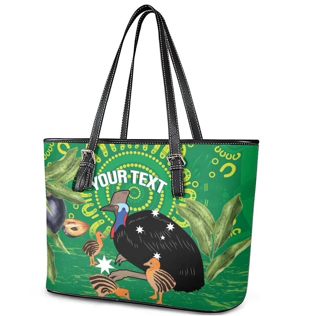 Personalised Australia Father's Day Leather Tote Bag Cassowary Dad Cerbera Floribunda Aboriginal Art