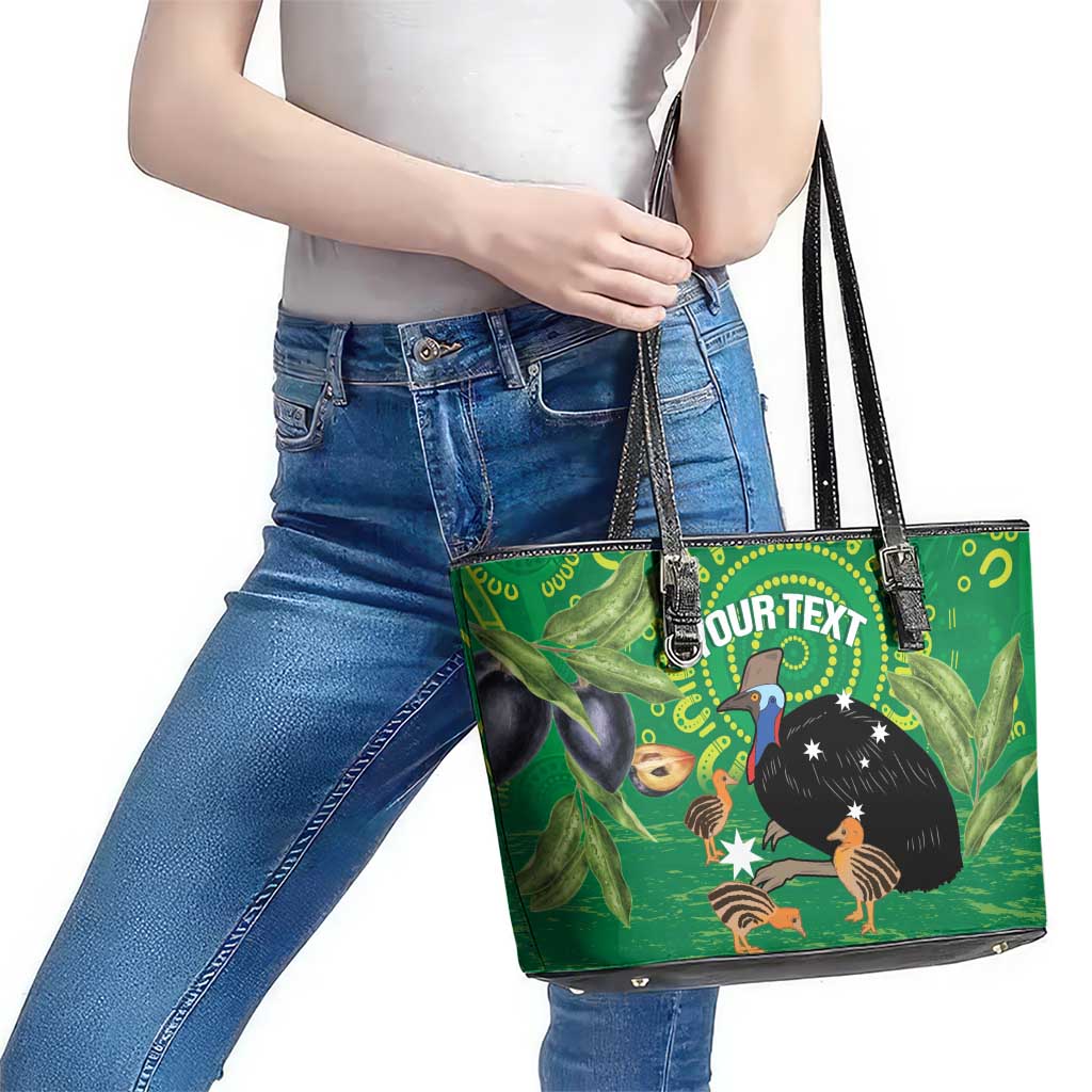 Personalised Australia Father's Day Leather Tote Bag Cassowary Dad Cerbera Floribunda Aboriginal Art