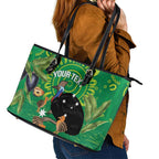 Personalised Australia Father's Day Leather Tote Bag Cassowary Dad Cerbera Floribunda Aboriginal Art