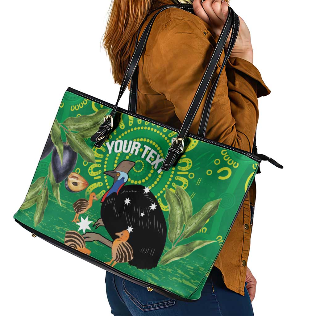 Personalised Australia Father's Day Leather Tote Bag Cassowary Dad Cerbera Floribunda Aboriginal Art