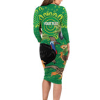 Personalised Australia Father's Day Long Sleeve Bodycon Dress Cassowary Dad Cerbera Floribunda Aboriginal Art