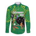 Personalised Australia Father's Day Long Sleeve Button Shirt Cassowary Dad Cerbera Floribunda Aboriginal Art