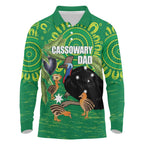 Personalised Australia Father's Day Long Sleeve Polo Shirt Cassowary Dad Cerbera Floribunda Aboriginal Art