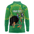 Personalised Australia Father's Day Long Sleeve Polo Shirt Cassowary Dad Cerbera Floribunda Aboriginal Art