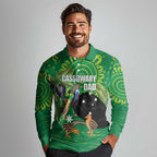 Personalised Australia Father's Day Long Sleeve Polo Shirt Cassowary Dad Cerbera Floribunda Aboriginal Art