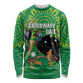 Personalised Australia Father's Day Long Sleeve Shirt Cassowary Dad Cerbera Floribunda Aboriginal Art