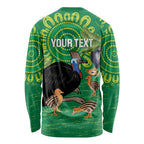 Personalised Australia Father's Day Long Sleeve Shirt Cassowary Dad Cerbera Floribunda Aboriginal Art