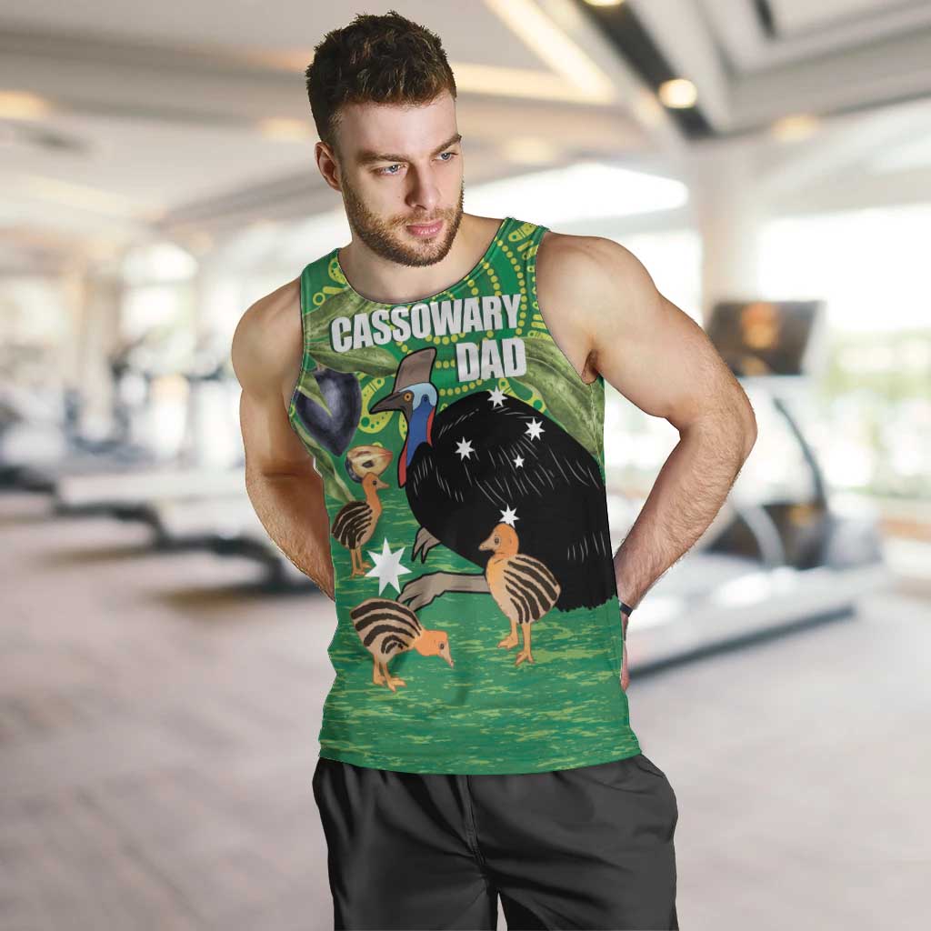 Personalised Australia Father's Day Men Tank Top Cassowary Dad Cerbera Floribunda Aboriginal Art
