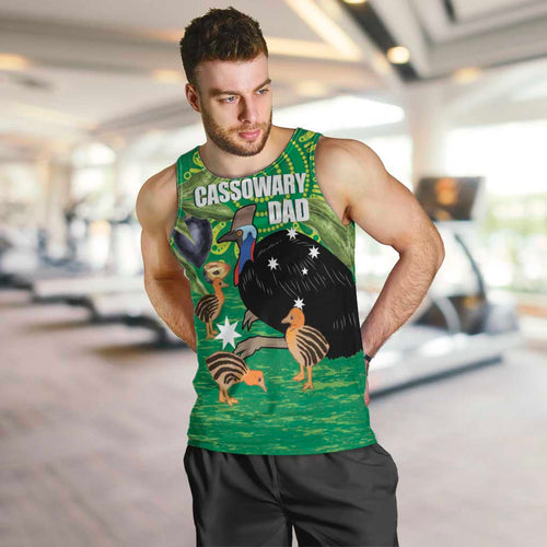 Personalised Australia Father's Day Men Tank Top Cassowary Dad Cerbera Floribunda Aboriginal Art