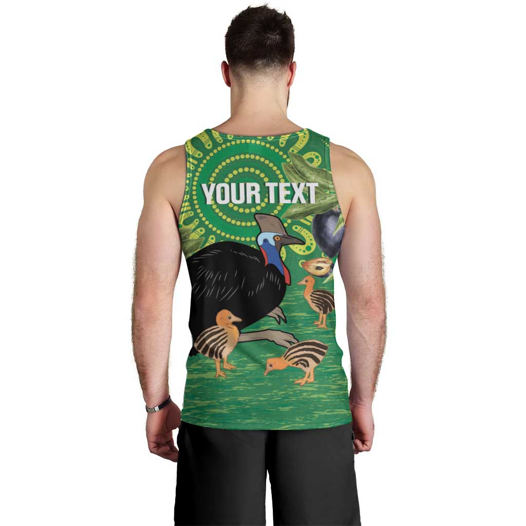 Personalised Australia Father's Day Men Tank Top Cassowary Dad Cerbera Floribunda Aboriginal Art