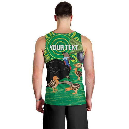 Personalised Australia Father's Day Men Tank Top Cassowary Dad Cerbera Floribunda Aboriginal Art