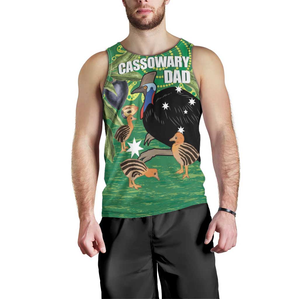 Personalised Australia Father's Day Men Tank Top Cassowary Dad Cerbera Floribunda Aboriginal Art