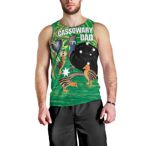 Personalised Australia Father's Day Men Tank Top Cassowary Dad Cerbera Floribunda Aboriginal Art