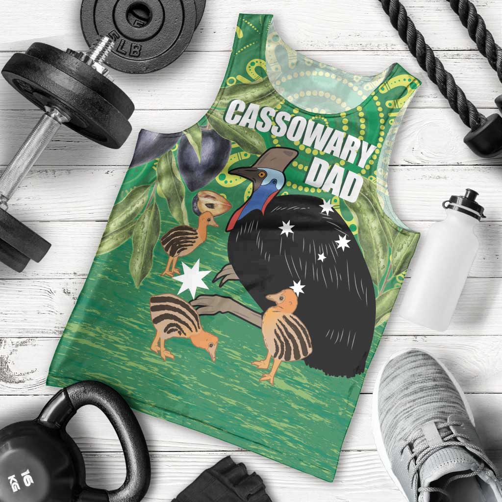 Personalised Australia Father's Day Men Tank Top Cassowary Dad Cerbera Floribunda Aboriginal Art
