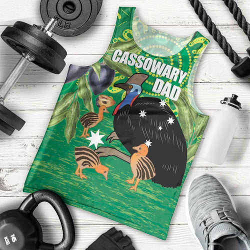 Personalised Australia Father's Day Men Tank Top Cassowary Dad Cerbera Floribunda Aboriginal Art