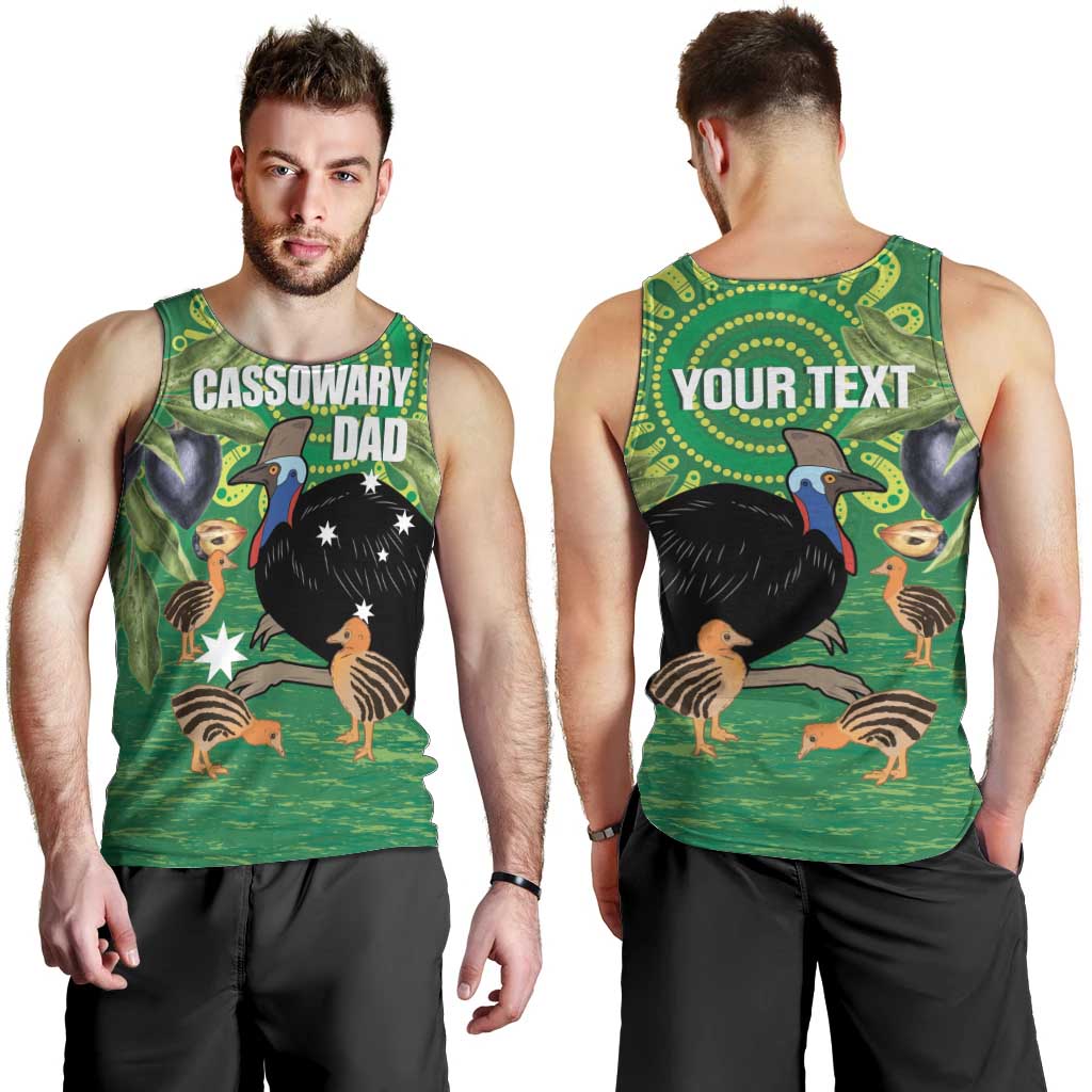 Personalised Australia Father's Day Men Tank Top Cassowary Dad Cerbera Floribunda Aboriginal Art